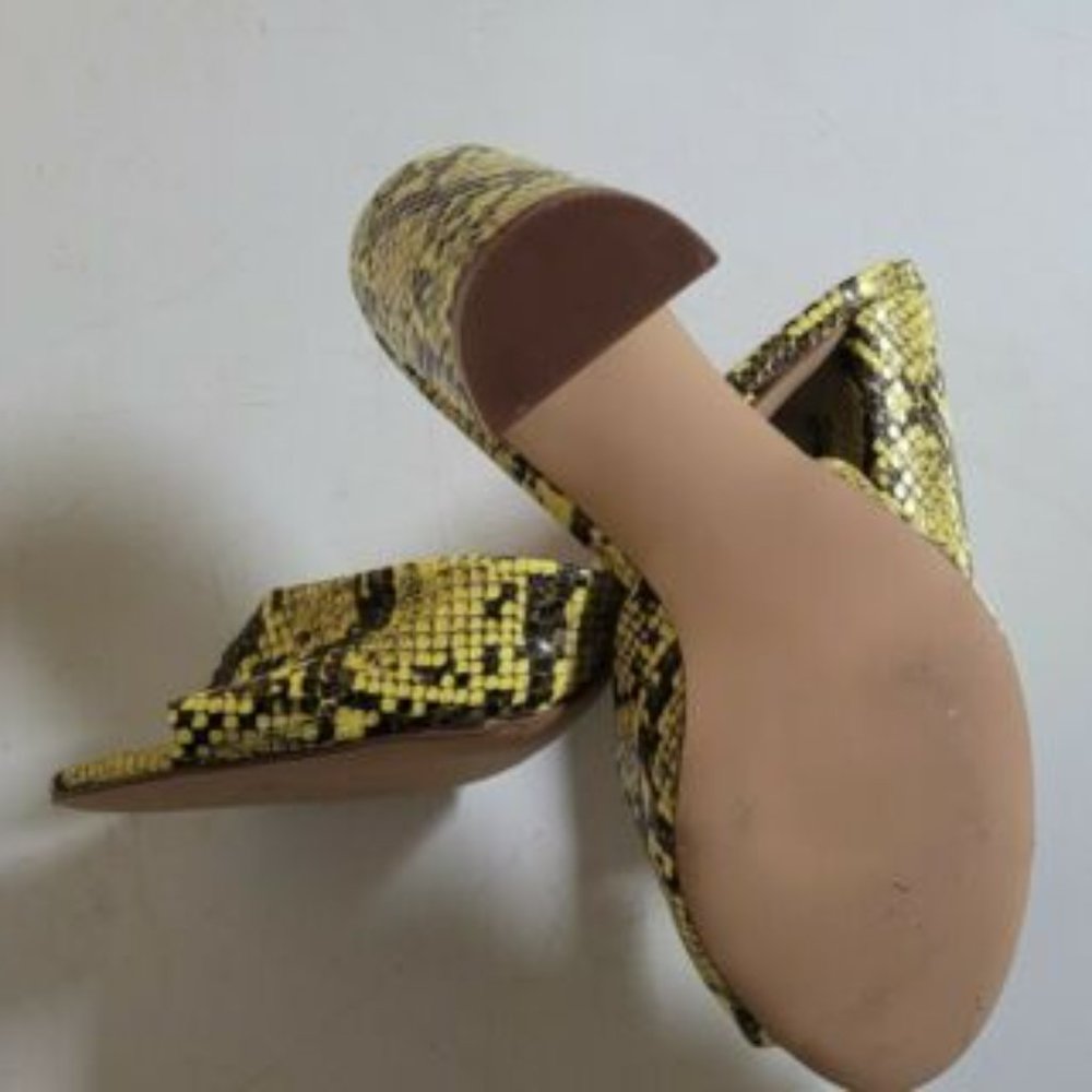 Yellow Snake Print Slip On Block Heel Mules - image 4